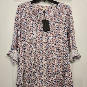 Jane and Delancey Floral Blouse - Red, Blue, White